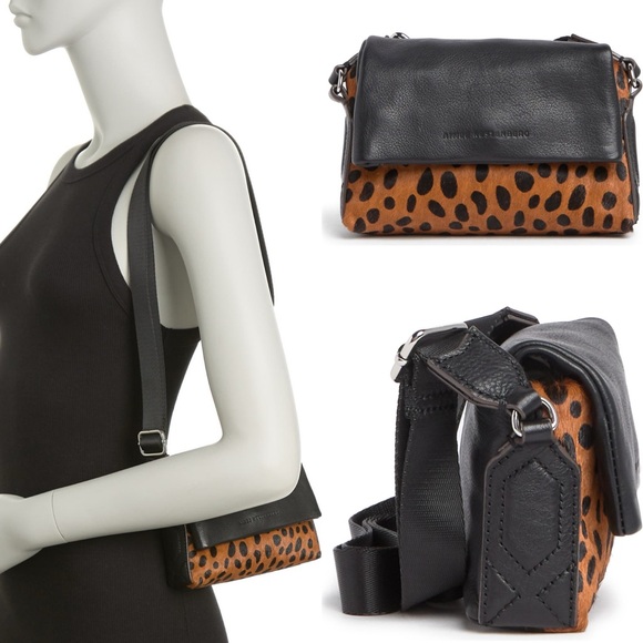 Aimee Kestenberg Leather Crossbody Genuine Calf Hair Cheetah Adjustable Strap - Picture 1 of 9